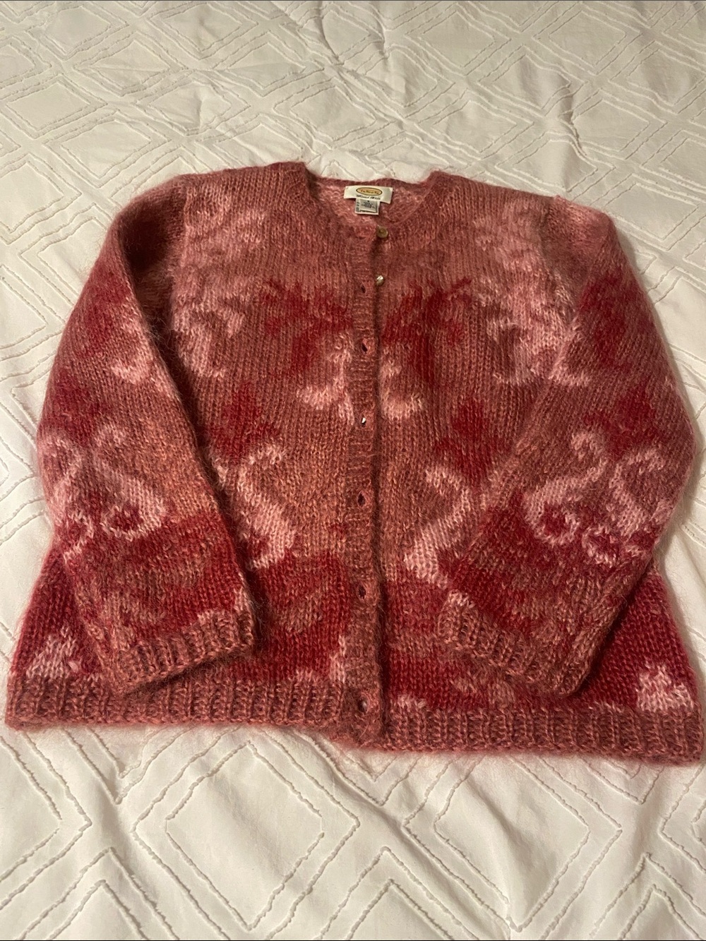 Talbots Pink Patterned Mohair Blend Hand Knut Sweater
